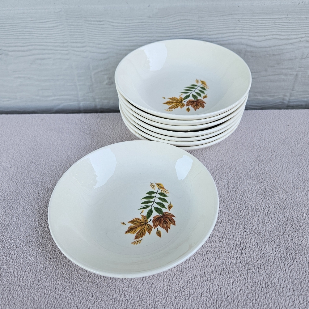 Salem Autumn Leaves Berry Fruit Bowls Set of 8 Fall 5.25 x 1.25" White VTG MCM